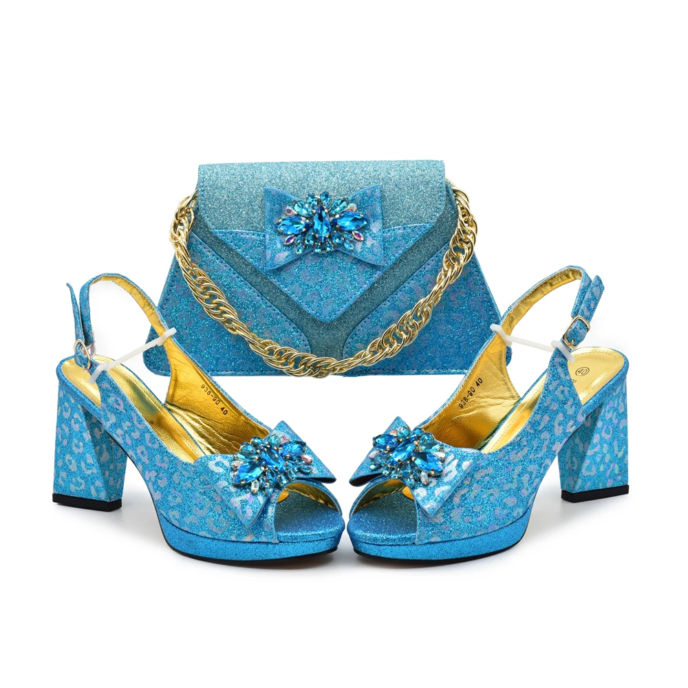 doershow New Italian Shoe and Bag Set New 2024 Women Shoes and Bag Set In Italy SKY BLUE Italian Shoes with Matching Bag HCV1-2