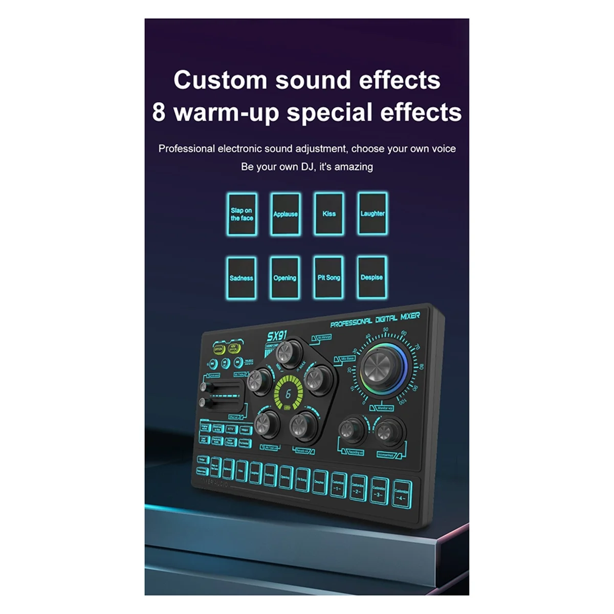 

IIJJ-SX91 Live Sound Card USB Sound Mixer Professional Audio Mixing Console Amplifier for Live Sing PC Laptop Cellphone