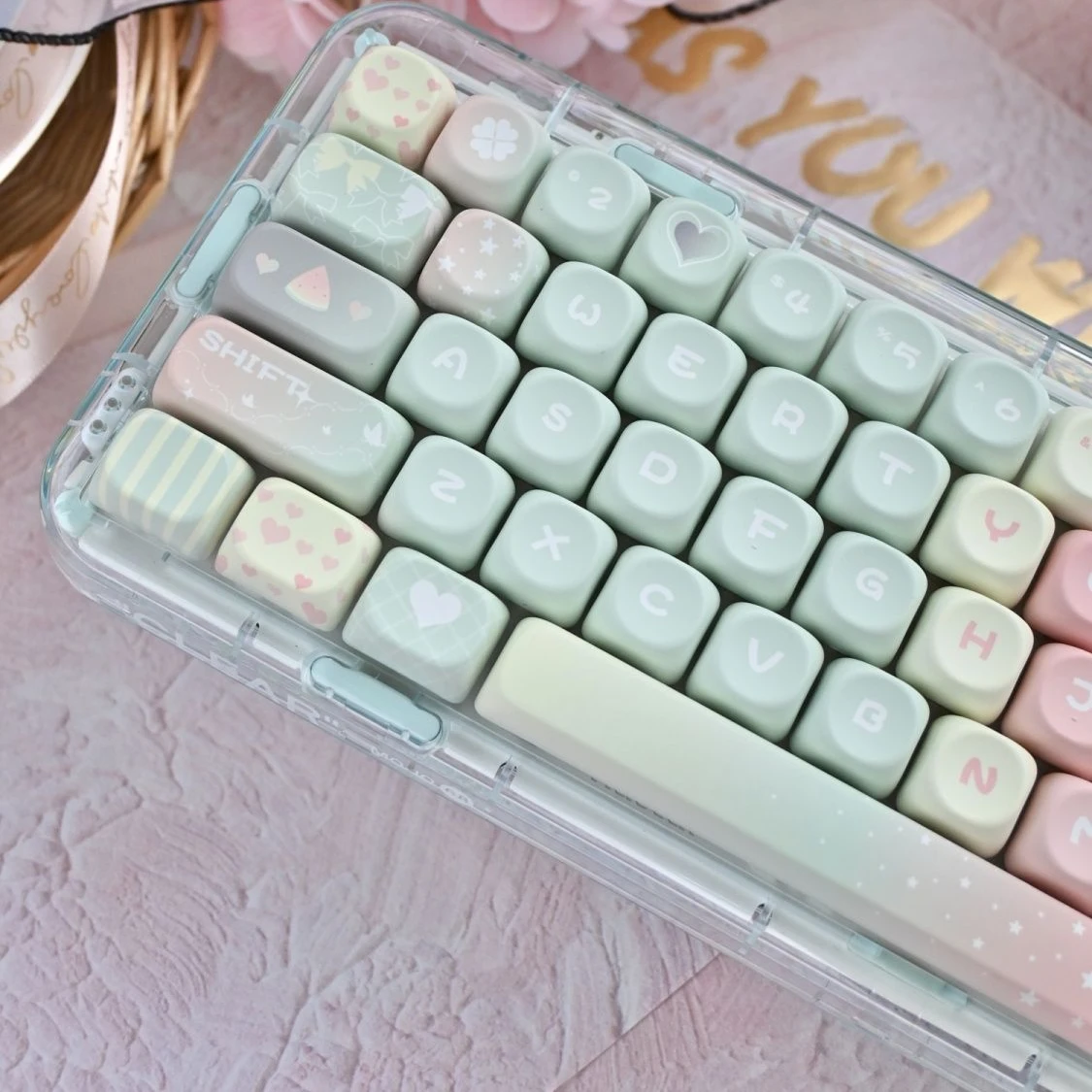 

Melon melon keycap MOA highly fresh and cute girl full set of customized PBT hot sublimation mechanical keyboard keycaps