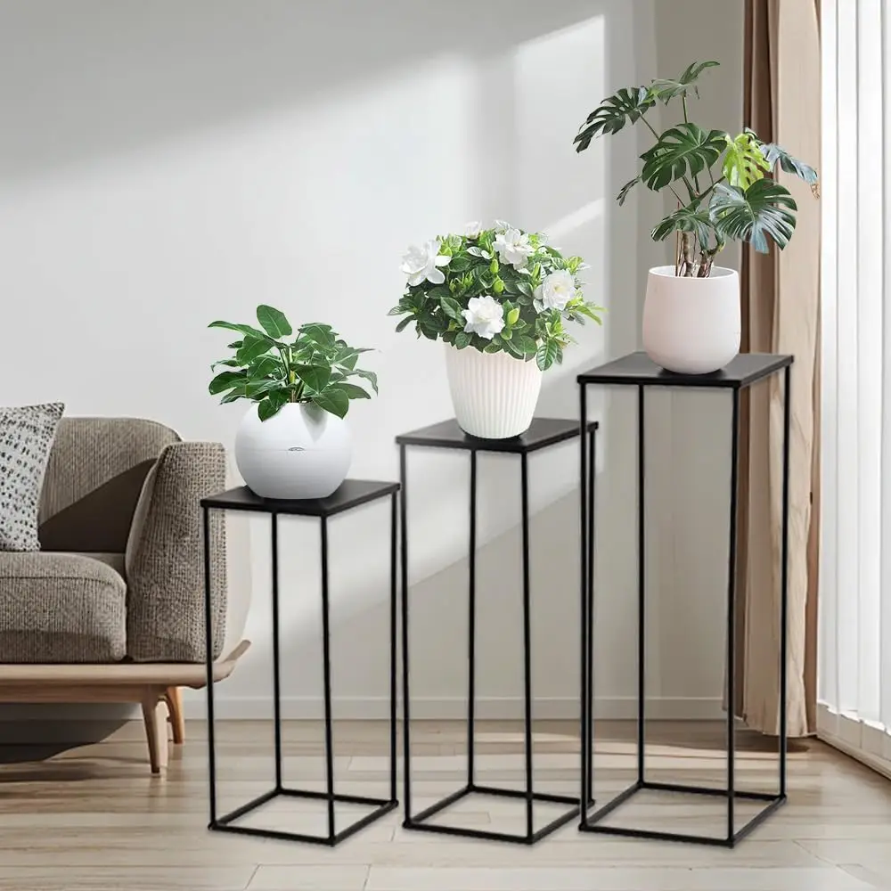 

3PCS Metal Plant Stand Sets Black Pedestal Stands for Party Living Room Wedding Decoration Tall Centerpiece Stands