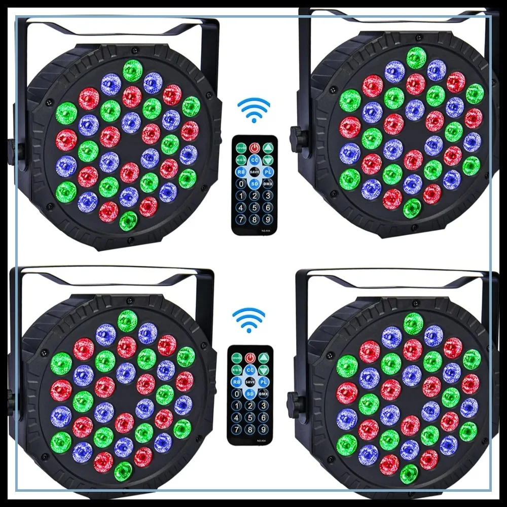 

36 LED Par Lights, RGB Stage Lighting with Remote, 7 Modes, Sound Activation, 4 Pack for DJ Disco Wedding Party Club