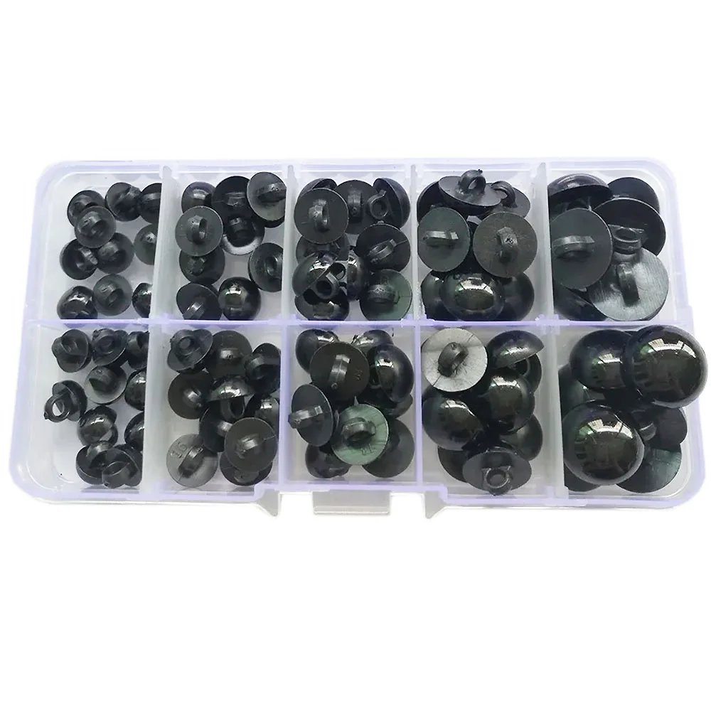 100PCS 9-15mm Stuffed Toy Black Buttons Plastic Safety Eyes for Teddy Bear Doll Animal Crafts Box Cartoon Animal Puppet Crafts