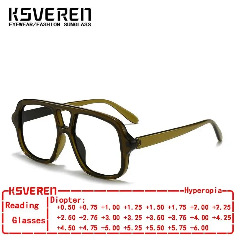 

Brand Design Double Bridge Blue Light Blocking Square Reading Glasses Men Women Finished Clear Prescription Presbyopic Eyewear