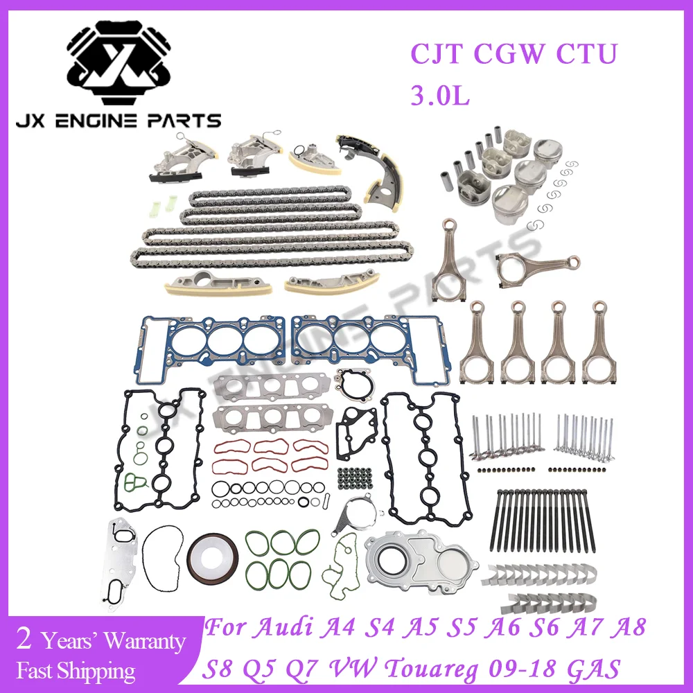 CJT Engine Timing Chain Kit Connecting Rod Bearing Piston Gasket Set For Audi 3.0 A4 A5 A6 A7 A8 S8 Q5 Q7 VW Touareg 3.0L 3.0T
