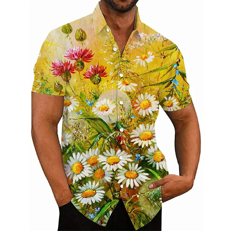 Zomer Nieuwe Harajuku 3d Bloemen Printing Shirts Kleurrijke Bloemen Grafische Korte Shirts Voor Mannen Mode Streetwear Blouses Kleding