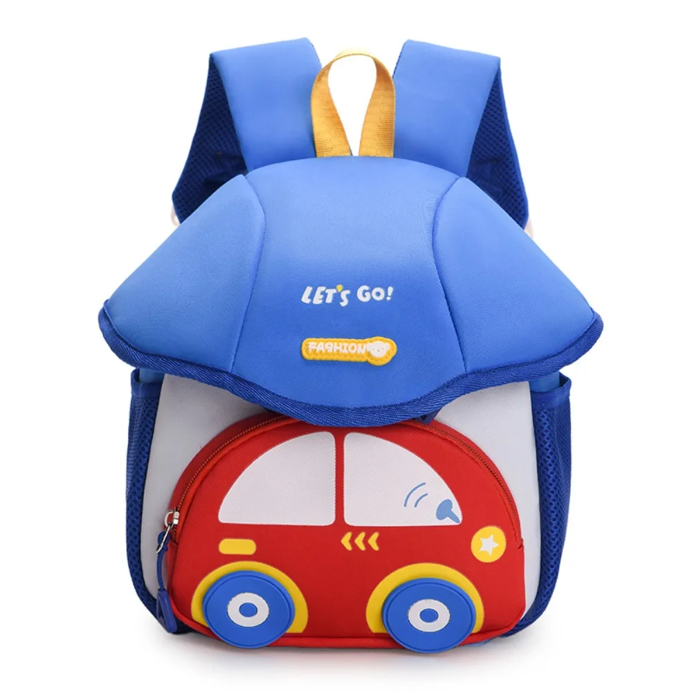 Cute Car Shape Kindergarten Schoolbag Adjustable Large Capacity Schoolbag Breathable Side Pockets Unisex Backpack Boys Girls