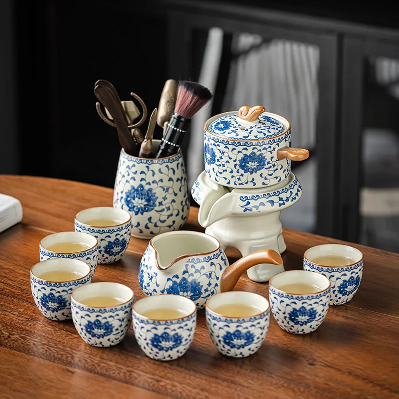 

2024 New Chinese traditional tea set high-end kung fu tea set automatic tea set Bone China teapot and tea cup set green tea set