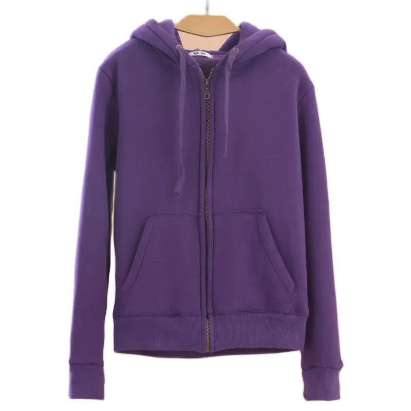 Fashion Hooded Cotton Coats Spring Hoodie Purple Cardigan Sweatshirts Women Clothing Autumn Winter Zipper Jackets Tops jp571