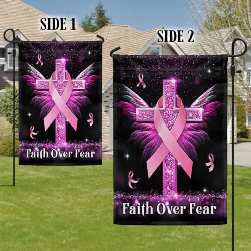 Breast Cancer Awareness Flag Faith Over Fear Cross Garden Flag AAL HHM WZZ yyi