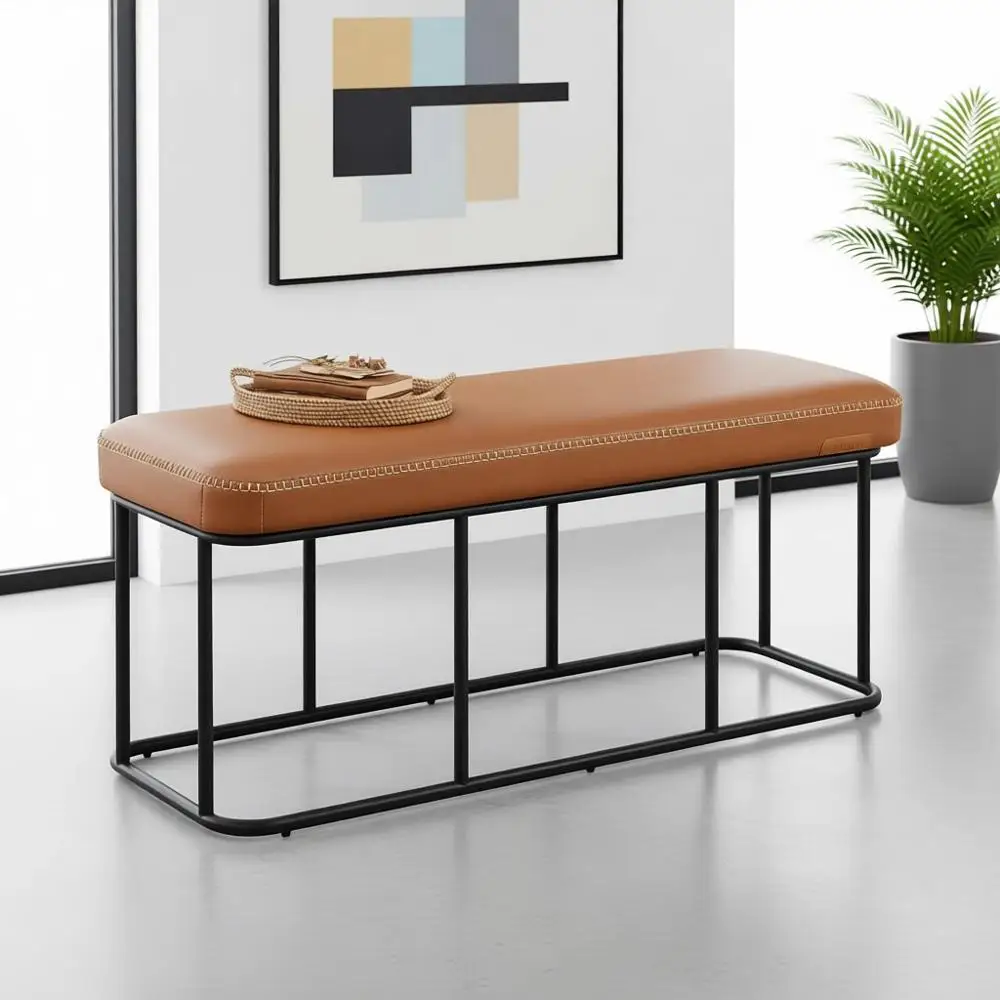 

Скамья-пуф в стиле Mid-Century Modern с местом для хранения, ширина 43,3 дюйма, из искусственной кожи, для гостиной - выдерживает нагрузку до 660 фунтов.