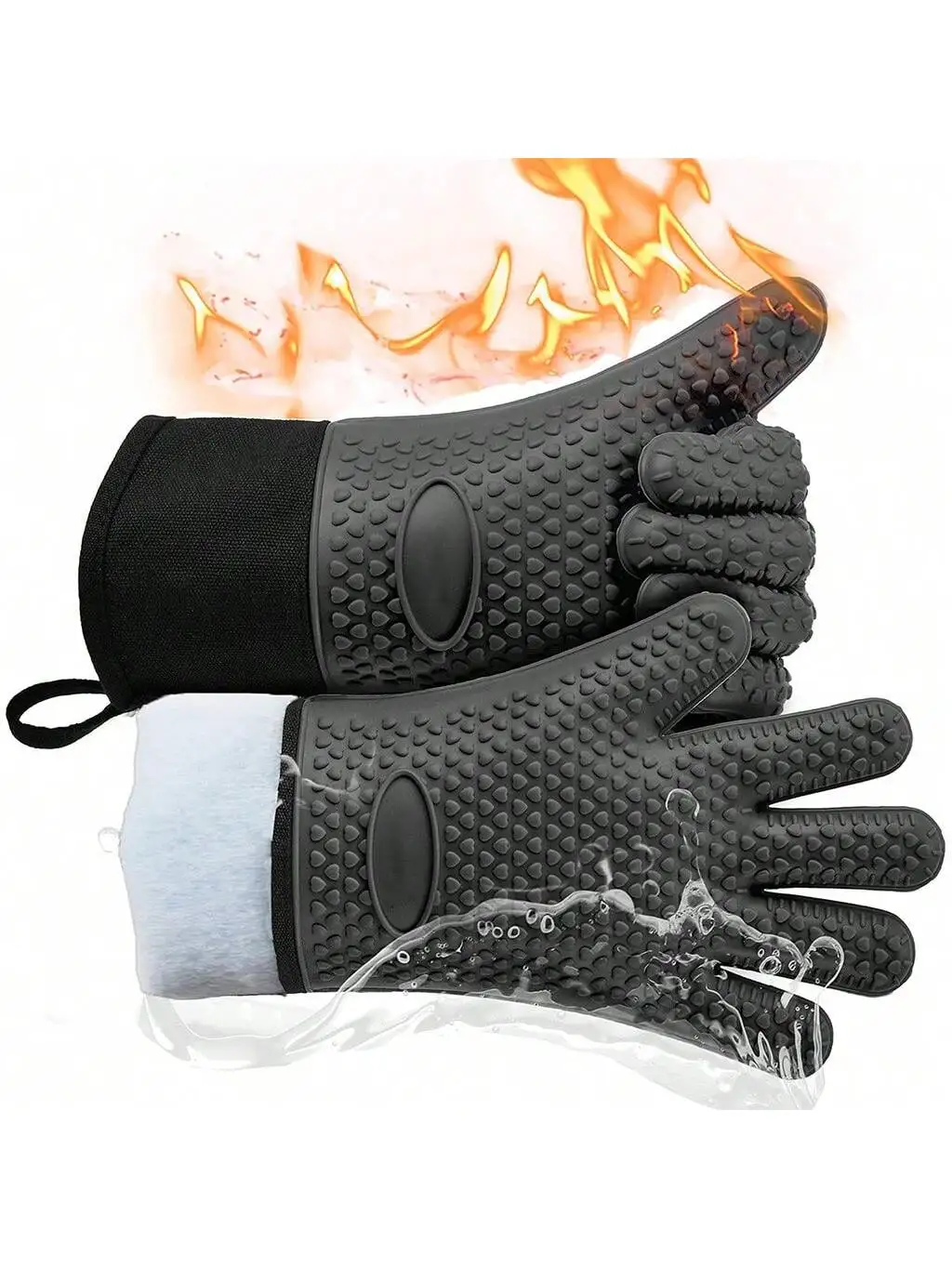 

2PCS Long Silicone Grill Gloves, BBQ Gloves, Kitchen Heat Resistant Gloves, Silicone Oven Mitts, Cooking Gloves Non-Slip, Water