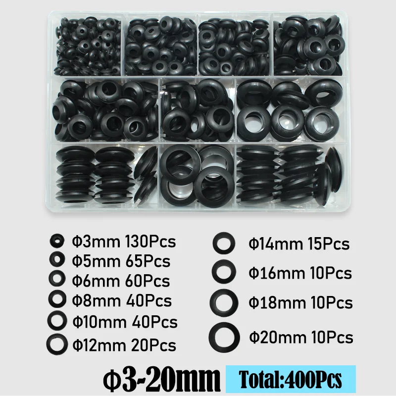 400/90 Stück Gummitülle Firewall Loch Elektrodraht Tülle Sanitär Dichtungssatz 3–20 mm Hochtemperatur-O-Ring-Dichtungsscheibe – Detail 10