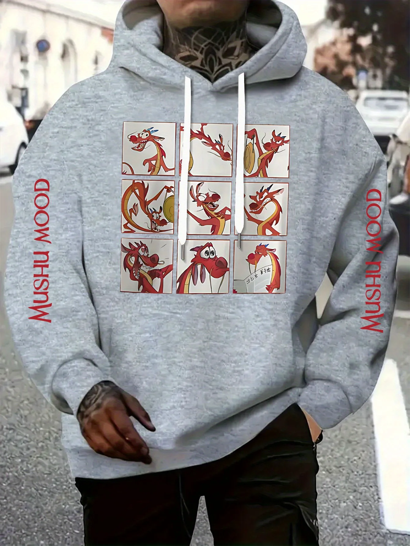 سويت شيرت مطبوع بنمط تنين فطر ديزني مولان - سويت شيرت بقلنسوة للخريف، بلوفر كارتوني للرجال والنساء