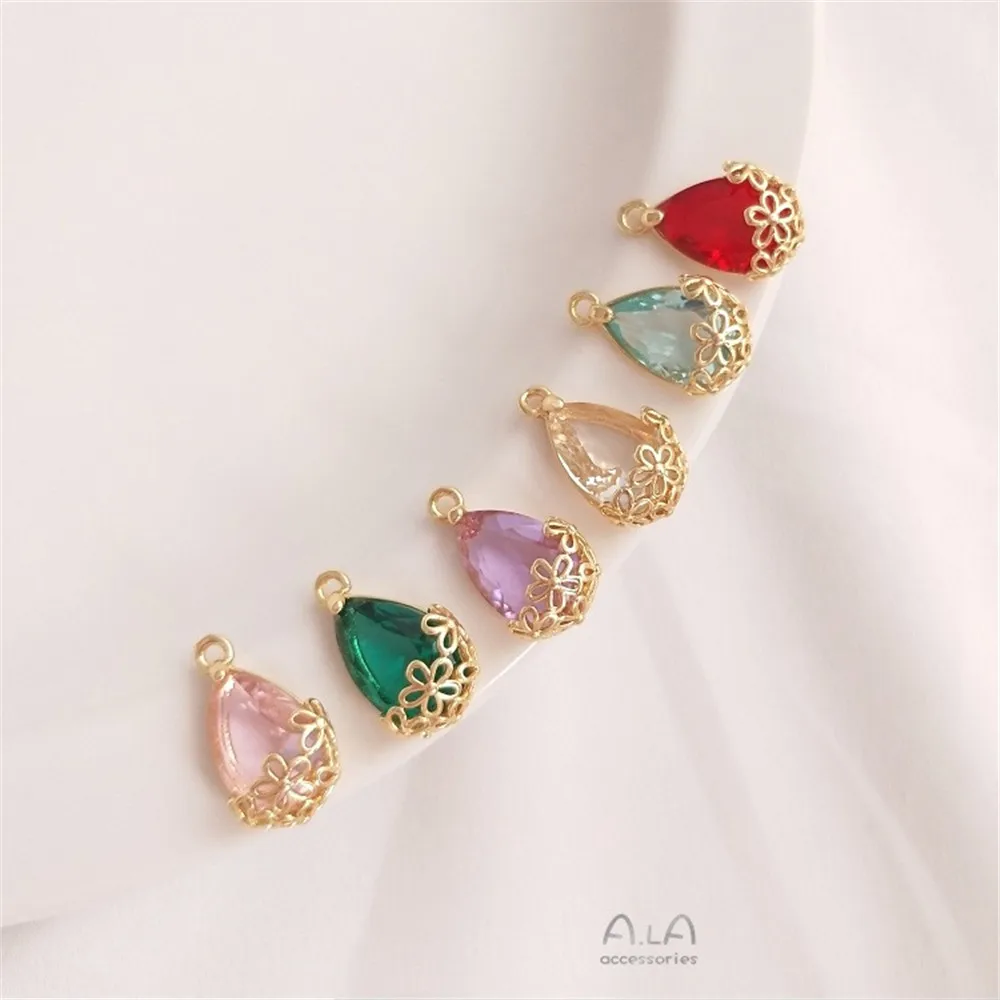 

Color Preservation 14K Gold Small Flower Edge Crystal Zircon Water Drop Pendant Handmade Diy Bracelet Earrings Pendant