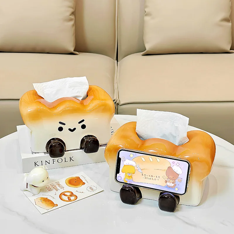 Toast Ceramic Tissue Box, Living Room Dining Table Napkin Paper Box, Phone Holder, Cute Tissue Box, Household Tissue Dispenser