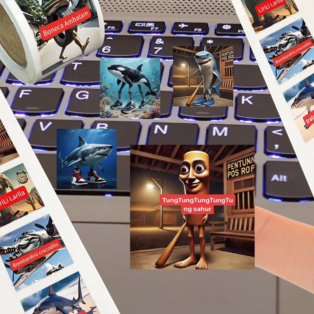 500 uds/rollo de pegatinas de Tung Tung Sahur, pegatinas de animales abstractos de Brainrot italiano, cuaderno, álbum de recortes, teléfono, dibujos animados, regalos para niños