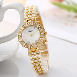 UTHAI Women Watch European and American Pearl Bracelet Watch Waterproof Diamond Set Ladies Fashion Quartz Wristwatch