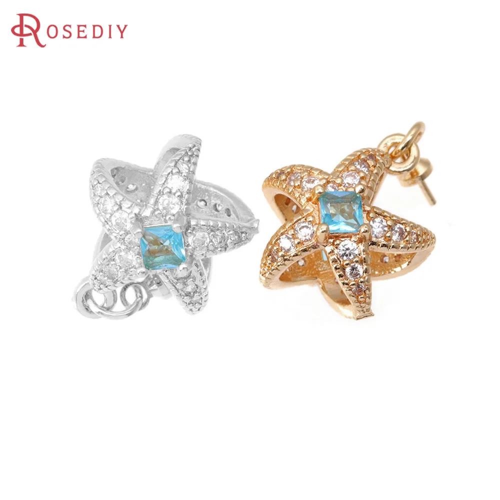 

4PCS 18K Gold Color Brass Zircon Starfish Charms Pendants High Quality Diy Necklace Earrings Charms Jewelry Making Accessories