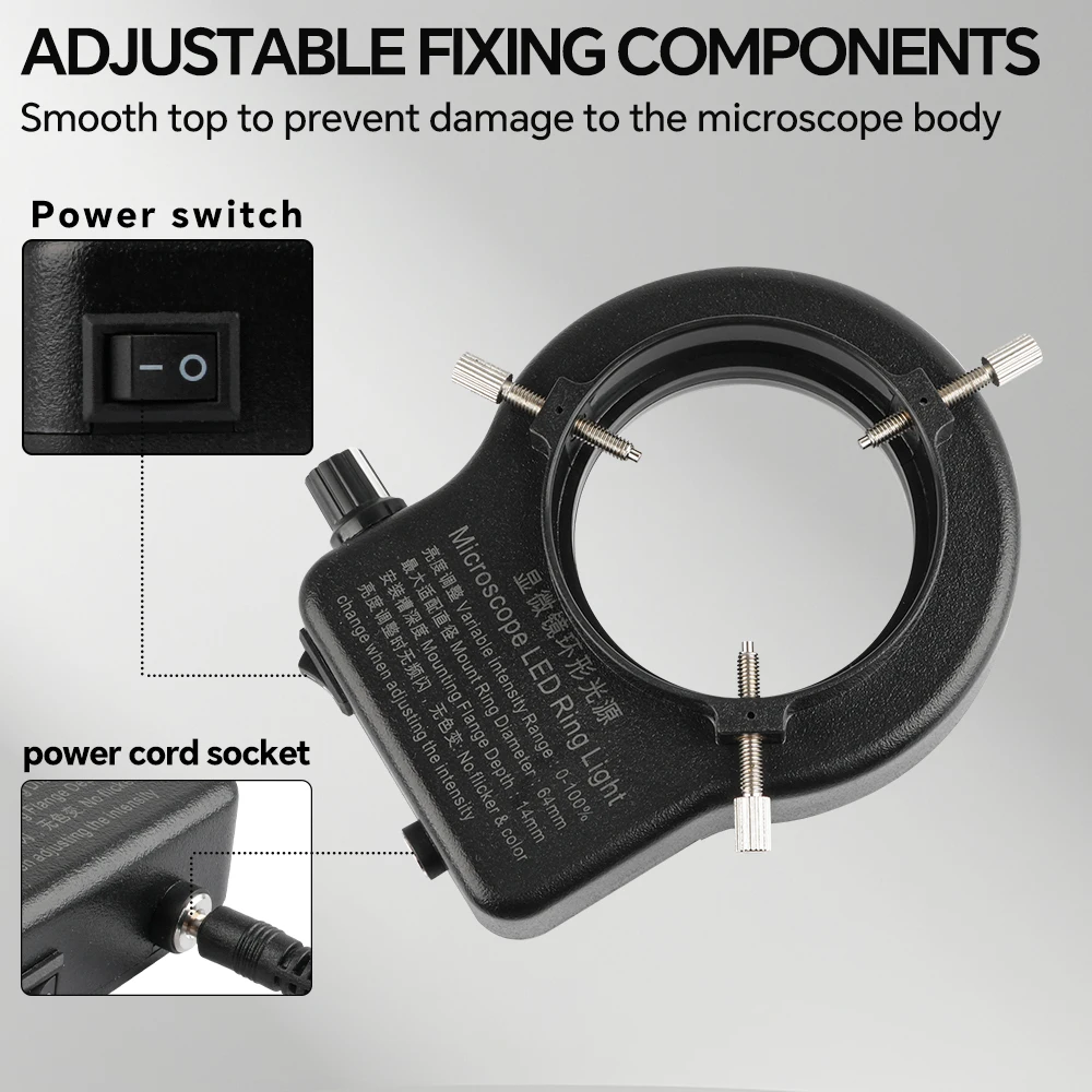 Adjustable 144 LED Ring Light Ultra-bright Lamp with 1V-240V AC Power Amplifier Adapter for Industrial Stereo Microscope220/110V