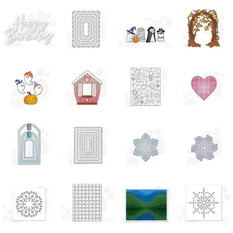 Birthday Halloween Winter Geometric Pattern Metal Cutting Dies Happy Birthday Words Halloween Ghost Penguin For Scrapbooking