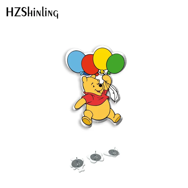 2024 New Disney Winnie The Pooh Lapel Pin Cartoon Bear Acrylic Brooches Handmade Epoxy Jewelry Shirt Bag Badge Kids Best Gift