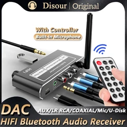 Receptor de Áudio Hi-Fi Sem Fio, Bluetooth 5.2, Microfone Coaxial, USB, U Disk, 3.5mm, L R, RCA, Adaptador para Karaokê KTV, Alto-falante com IR