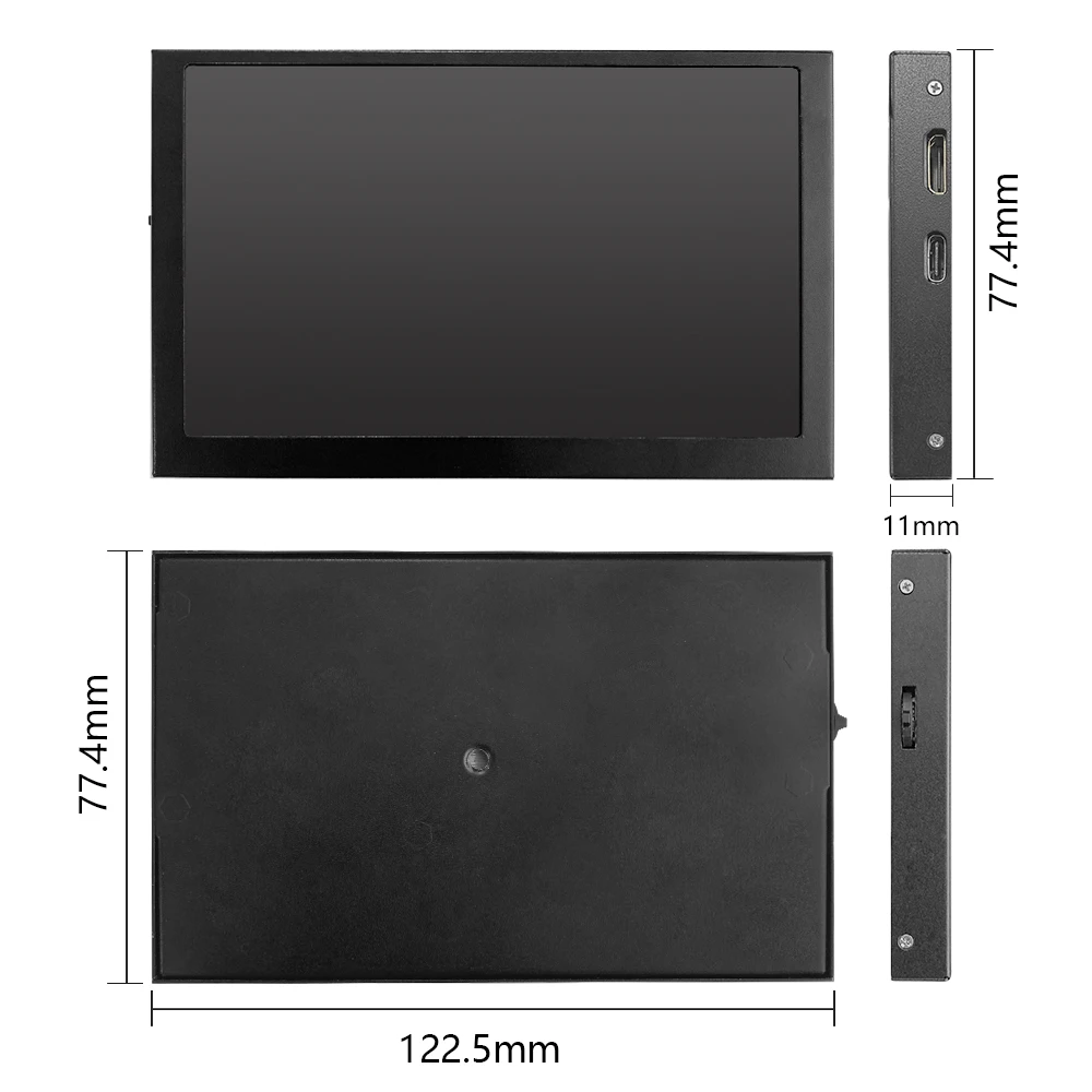 Monitor LCD Mini IPS, HD(H), 1024x600, caixa de metal, Mini HD/TYPE-C Input, compatível com PC, laptop, Raspberry Pi, 5"