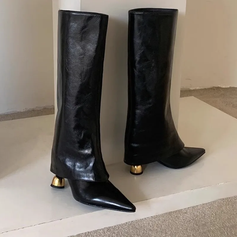 

Fashion Women's Boots Temperament Pointed Trouser Leg Boots Luxury High-heeled Leather Boots for Women Designer Pants Tube Botas