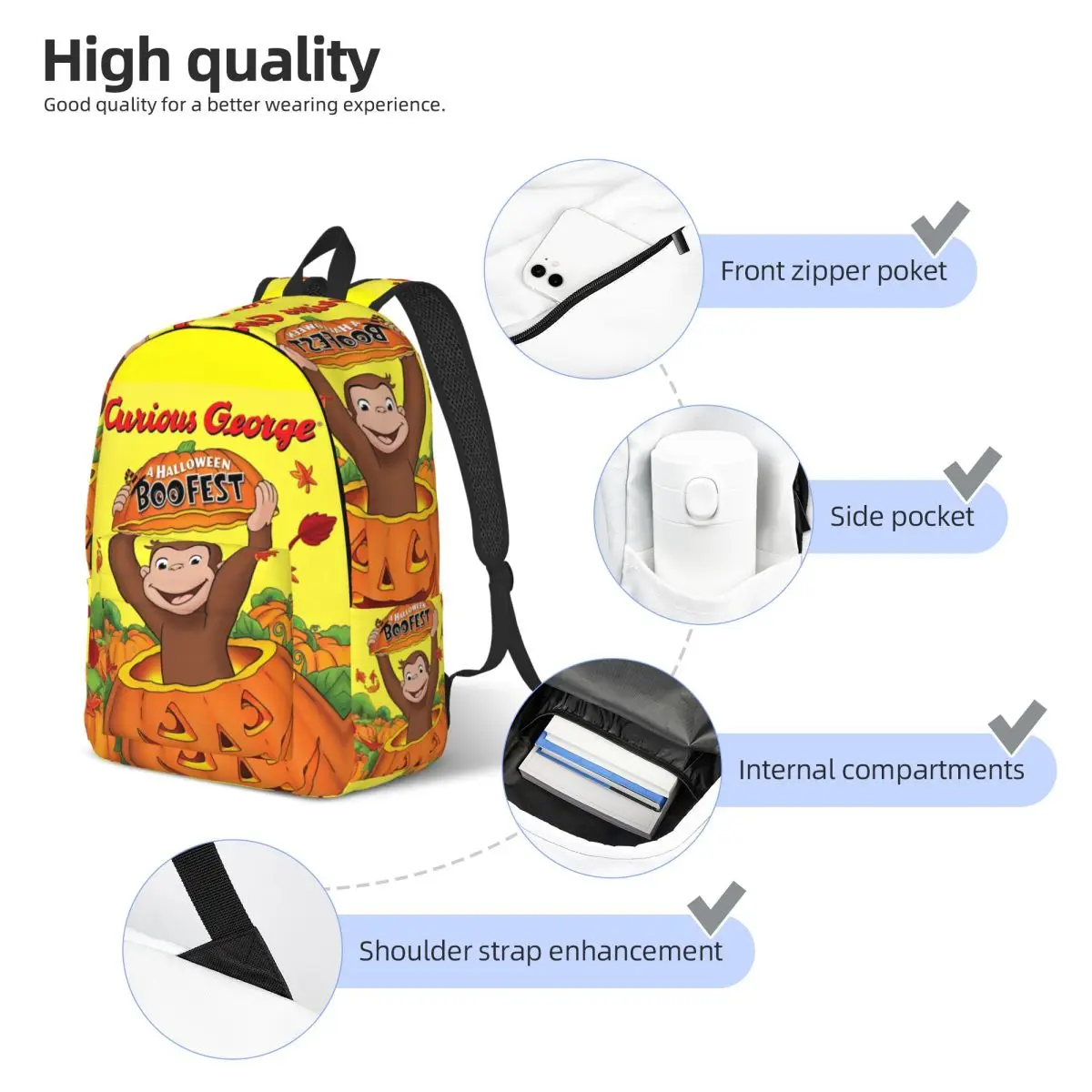 Mochila de dibujos animados Curious George Monkey para hombres y mujeres, bolsa de hombro para computadora portátil, adolescentes, trabajo escolar, serie de TV, regalo