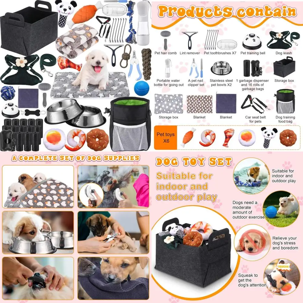 

Puppy Starter Kit 50-Piece Essentials for Small Dogs: Leash, Bowls, Toothbrushes, Water Bottle, and More