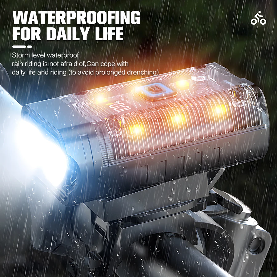 LED Portable Flashlight, Built-in Battery USB Charging, Power Display Function, Waterproof Bicycle Light, Bicycle Accessories