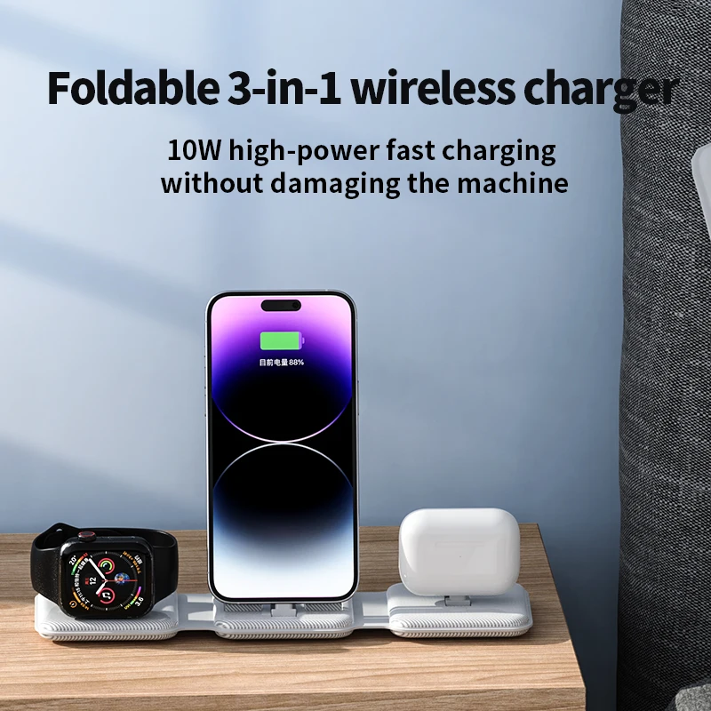 

2024 new 15w fast foldable charging wireless charger 3 in 1 wireless charger for iphone for air pods and for apple watch