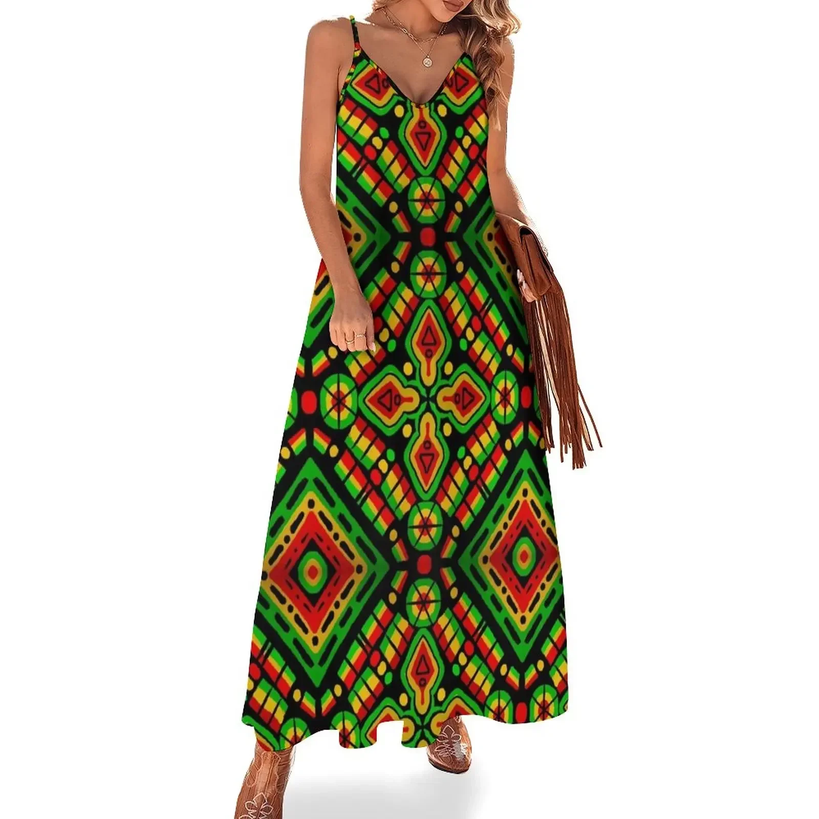 

Rasta Pattern Sleeveless Dress women's dresses luxury women's luxury party dress Prom gown Dress