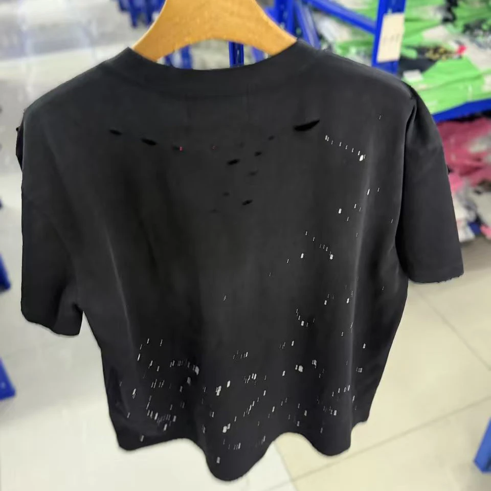 Satoshi Washed Black T-Shirt 26SS Damaged Top TShirt Women's Men's Summer Letter-printed Splatter Design New Style Short Sleeve