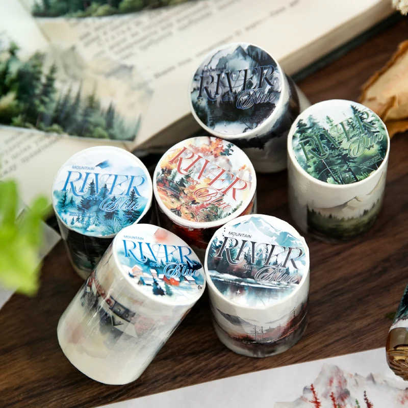 

1 рулон ленты серии горных пейзажей, наклейки для скрапбукинга для коллажа, принадлежности для рукоделия, канцелярские принадлежности, коробка, наклейка, украшение