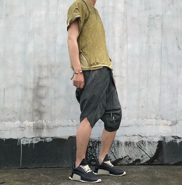 Wasteland Style Pants Slant Dark High Street Style Made Old Craft Casual Shorts Man