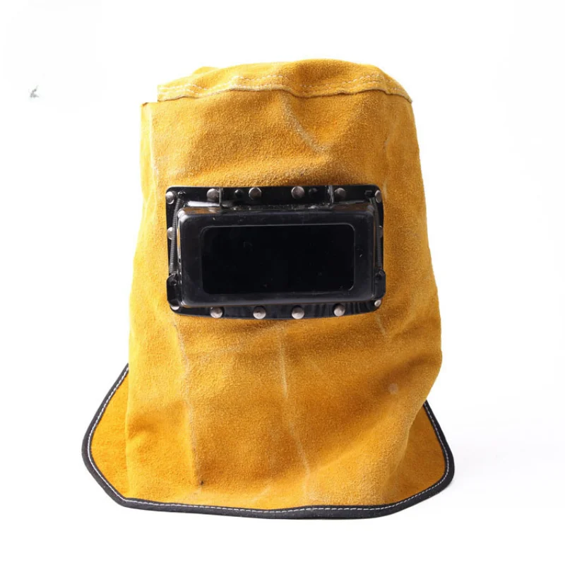 Cowhide Safety Helmet Welder's Mask Leather Hood Welding Breathable Helmet Mask  Head-Mounted Leather Hood Grinding