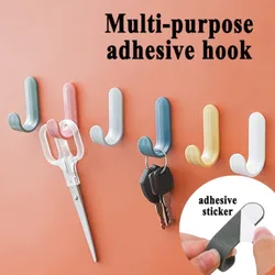 15pc J-shaped Hook Multi-Purpose Hooks Candy Color Nail-free Plastic Self Adhesive for Home Key Bag Coat Hat Storage Rack Hanger