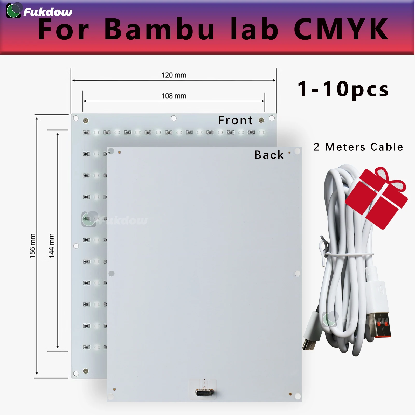 CMYK LED Backlight Board USB-C For Bambu Lab CMYK  Hardware With 2M Cable CMYK Lithophane Filament Bundle 3d Printing Parts