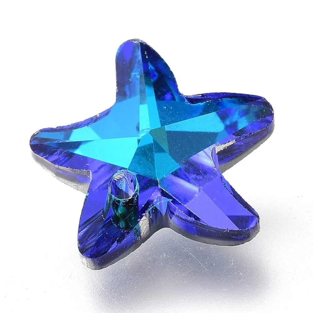 10Pcs Starfish Pendant Ornament Electroplate Glass Charms Starfish Faceted Back Plated Glass Charms Pendant Jewelry Making
