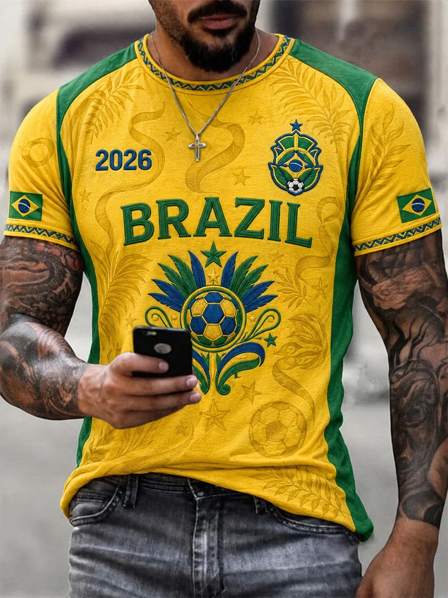 Brazilian 3D Printed Football Jersey Men Women Summer Sports T-shirts Breathable Quick Drying Oversize Family Matching Clothing