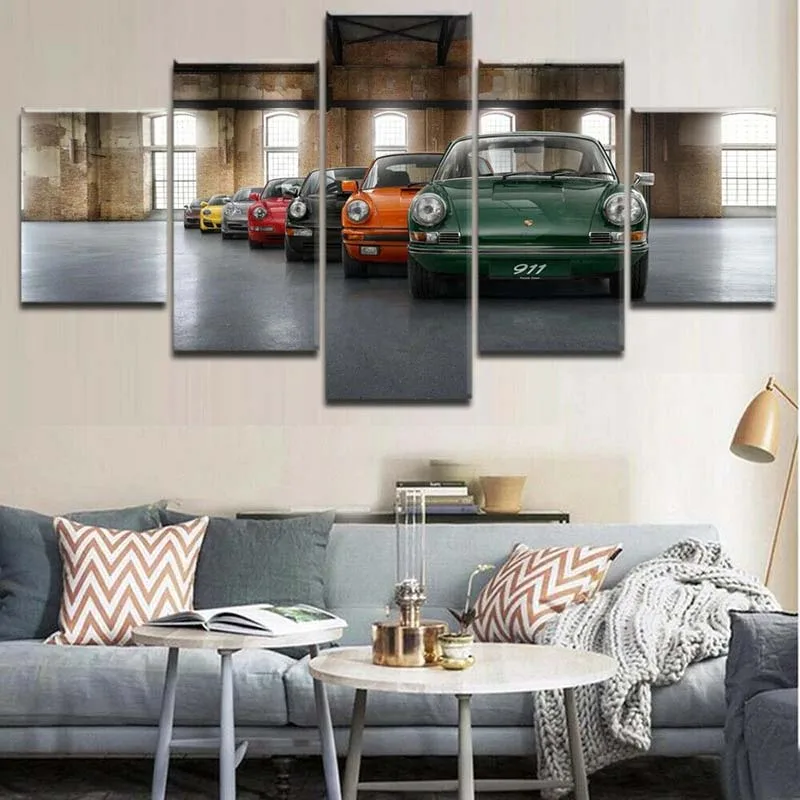 

5 Pieces Canvas Wall Arts Poster And Picture Print Vintage Fashion Group Car Home Decoration Living Room Interior Mural Gifts