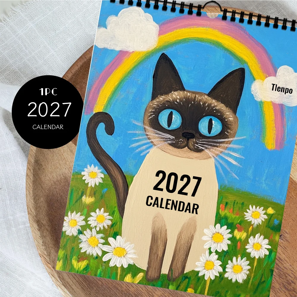 

1pc 2027 Wall Calendar,playful black-and-white cat theme,12-month monthly planner,perfect gift for birthdays,Christmas, New Year