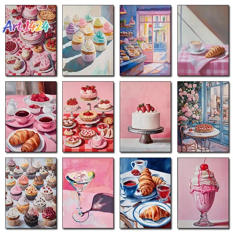 Pink Macarons Ice Cream Cake Sweet Food Posters and Prints Canvas Painting Wall Art Picture for Kitchen Dessert Shop Room Decor