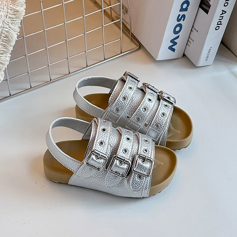 Girls Sandals Summer Children Beach Sandals Retro Style Princess Shoes Comfortable Non-slip Soft Sole Outdoor Kids Shoes