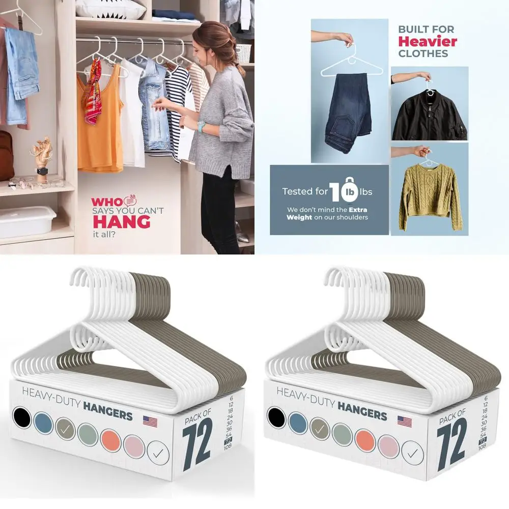 

Набор из 50+ прочных вешалок грузоподъемностью 8 фунтов (3,6 кг) - Сделано в США - Подходит для взрослой одежды, пальто, джинсов - Белые и серые