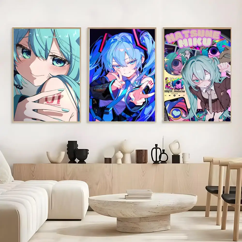 H-Hatsune Miku Anime Poster Frameless Poster Self-adhesive Art Waterproof Paper Sticker Coffee House Bar Room Wall Decor