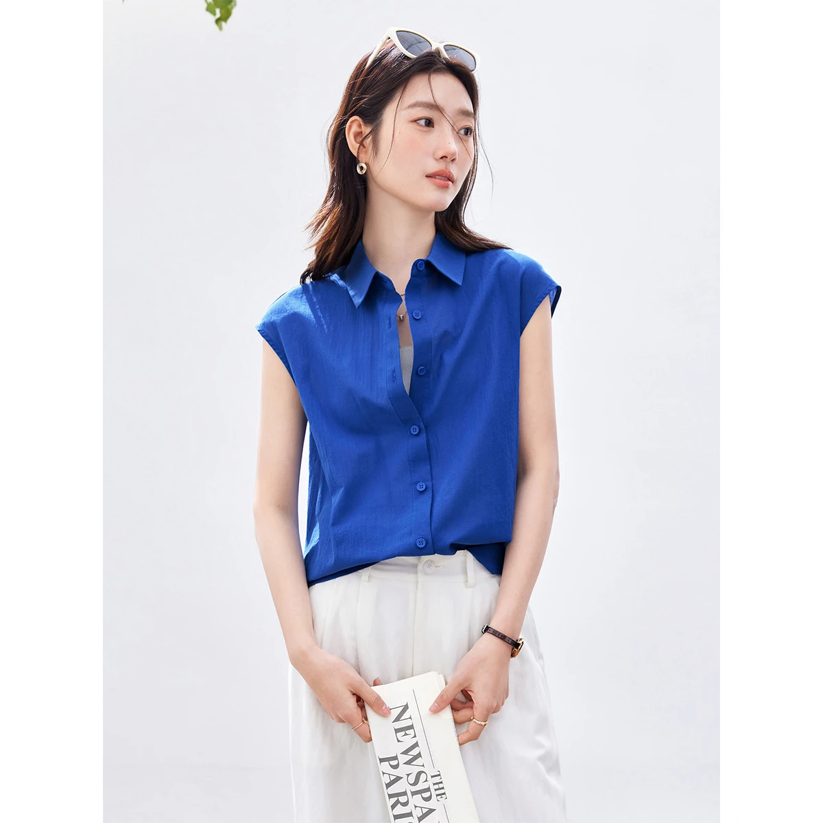 VIMLY 미니멀리스트 오피스 민소매 블라우스 여성 2 - Shirt Camp Collar 리뷰 및 가격