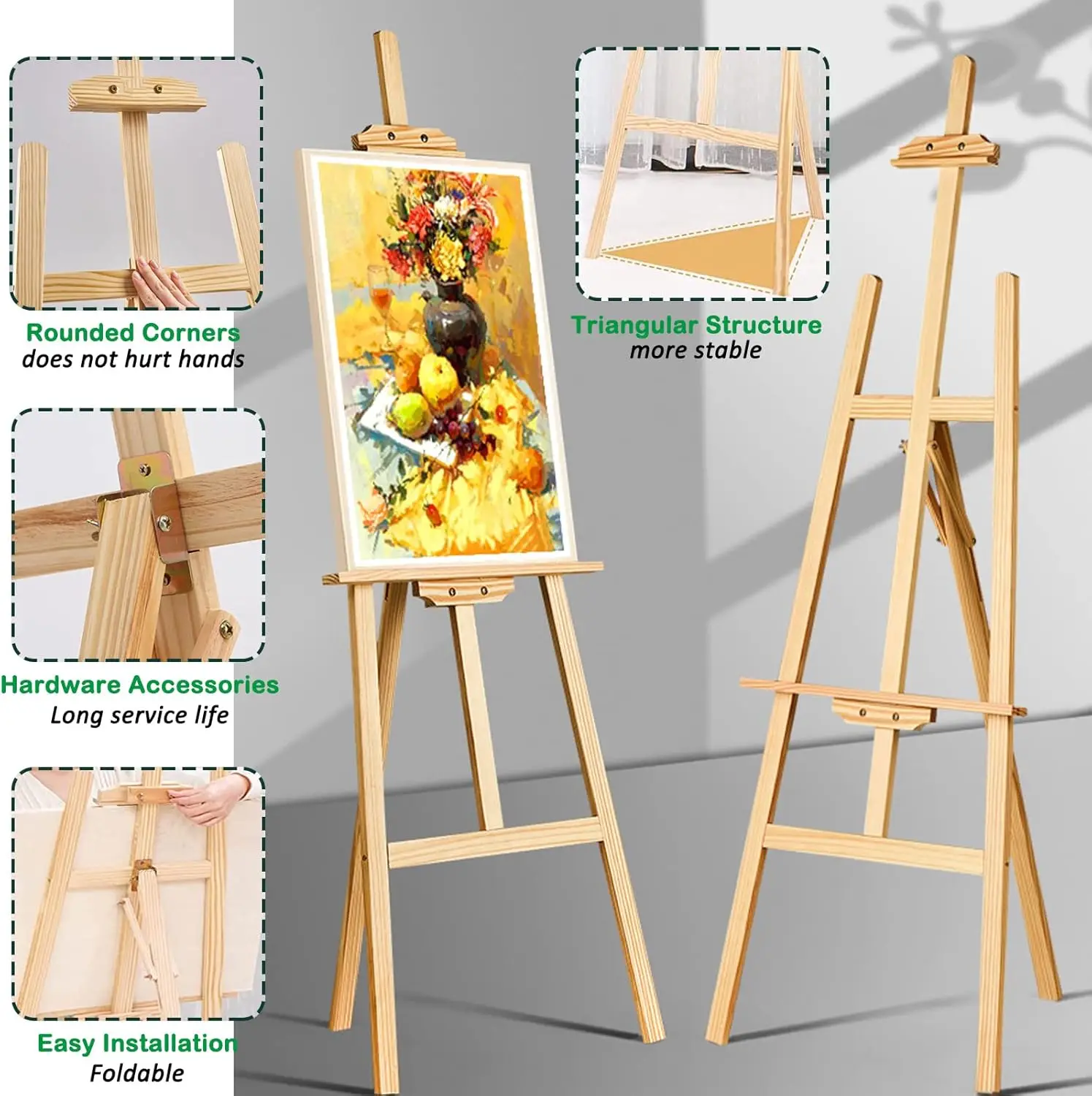 Artist Easel, Wooden A-Frame Easel, Studio Easel, 1.5m, Adjustable Drawing Holder, Canvas Stand, Portable Easel