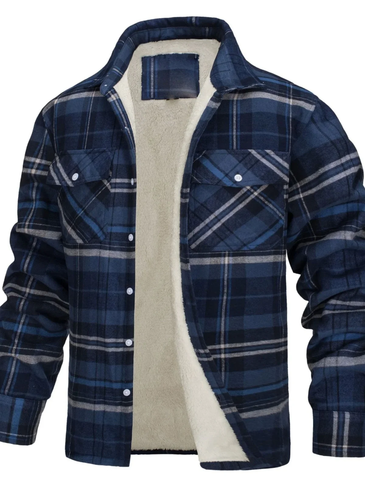

Men's Plaid Flannel Lined Loose Jaet Faionable Urban Sle Long Sve Single Button Closure round Hem Warm Outerwear